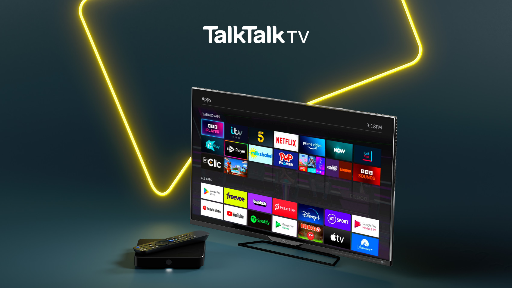 TalkTalk TV Hub - box and TV screen - PR image